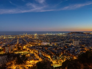 View over the city of Barcelona at twilight