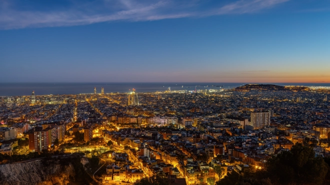 View over the city of Barcelona at twilight