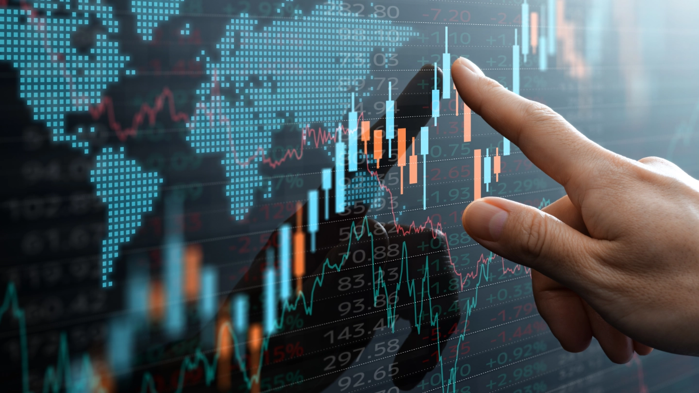 Graph and chart showing data of world financial market image